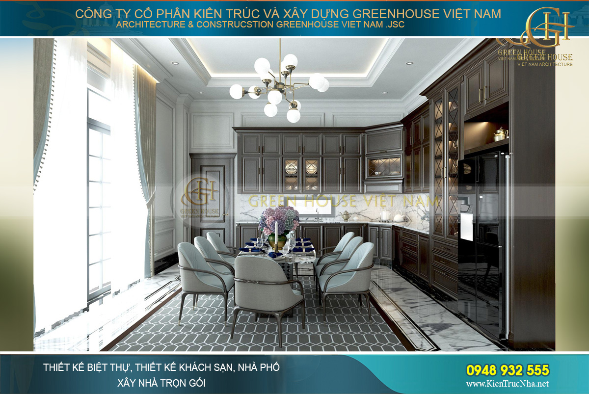 thiết kế nội thất biệt thự tân cổ điển 3 tầng quảng ninh
