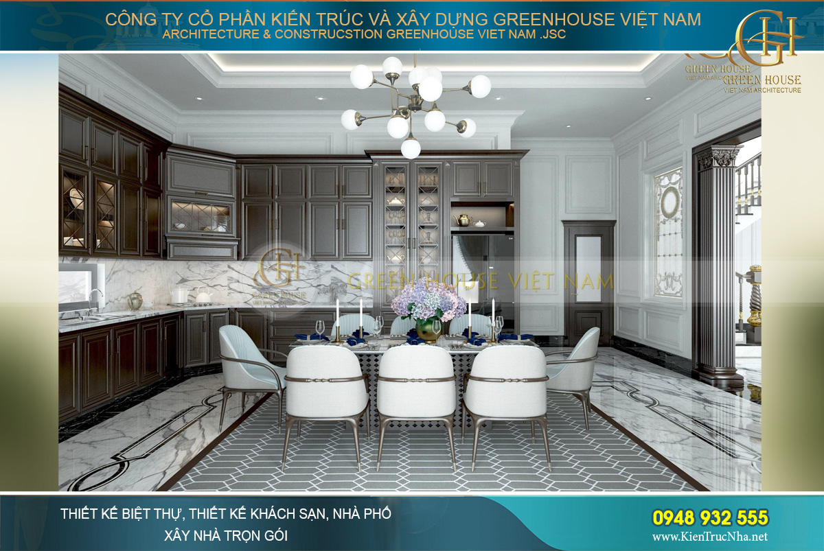 thiết kế nội thất biệt thự tân cổ điển 3 tầng quảng ninh