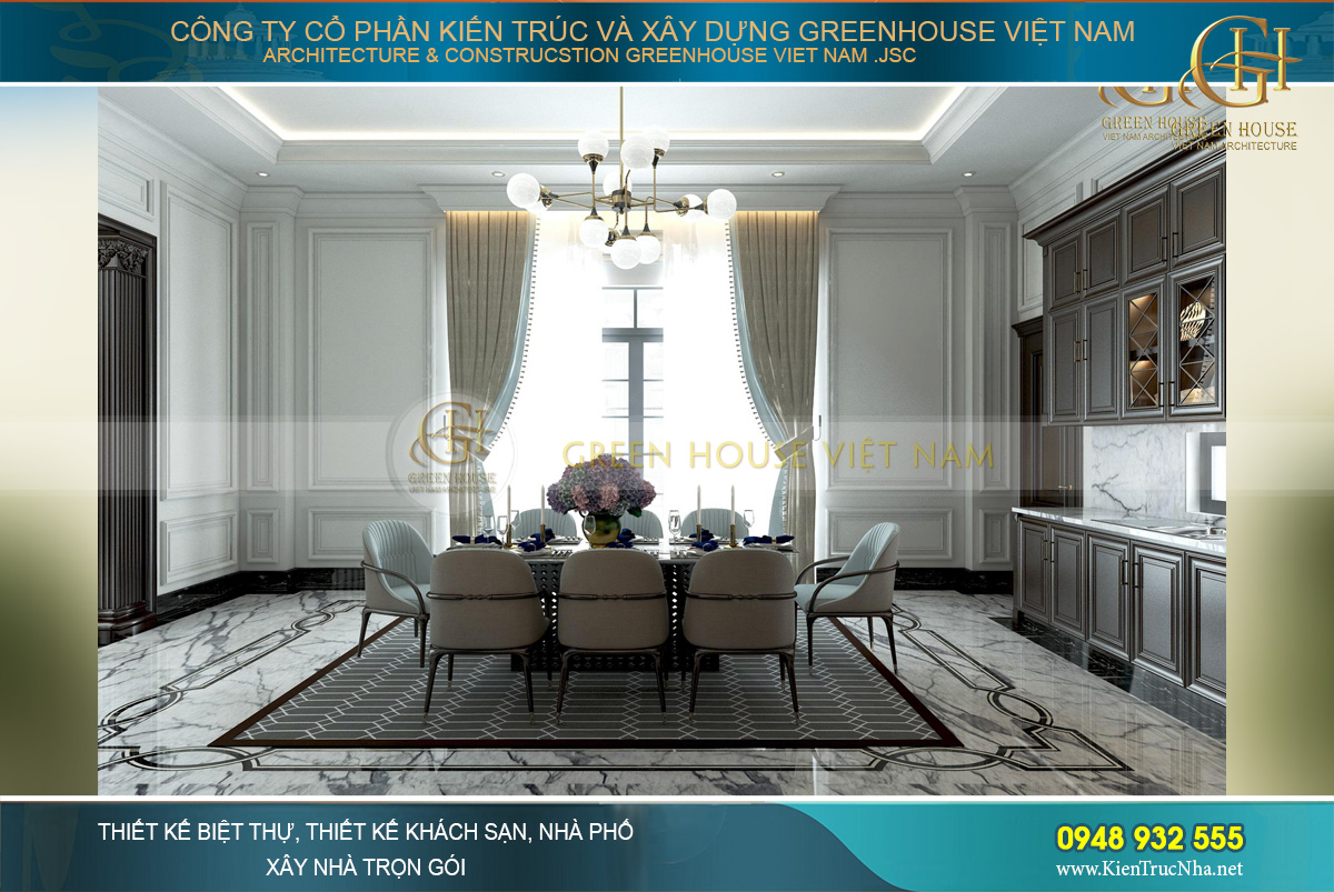 thiết kế nội thất biệt thự tân cổ điển 3 tầng quảng ninh