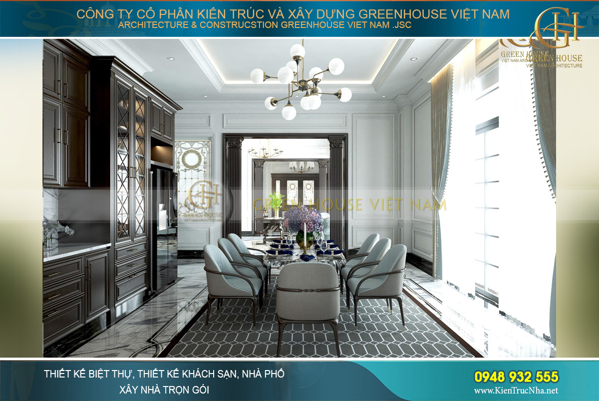thiết kế nội thất biệt thự tân cổ điển 3 tầng quảng ninh