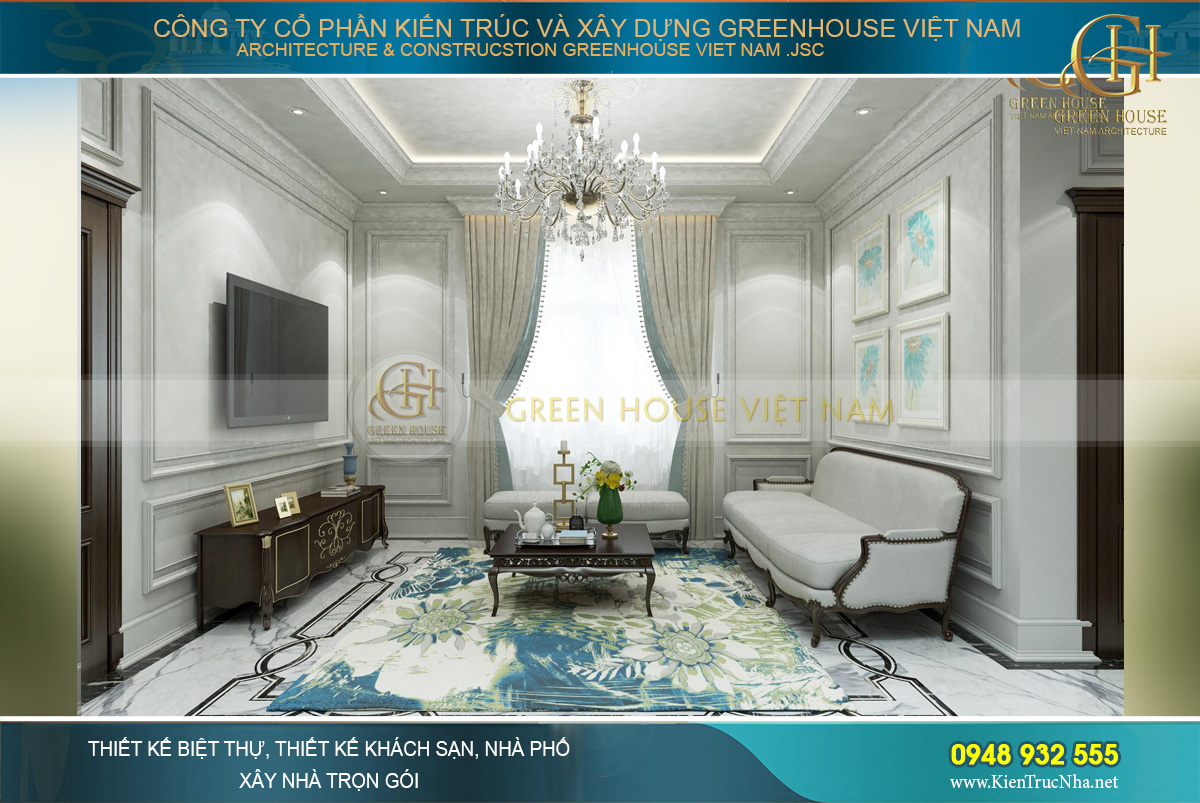 thiết kế nội thất biệt thự tân cổ điển 3 tầng quảng ninh