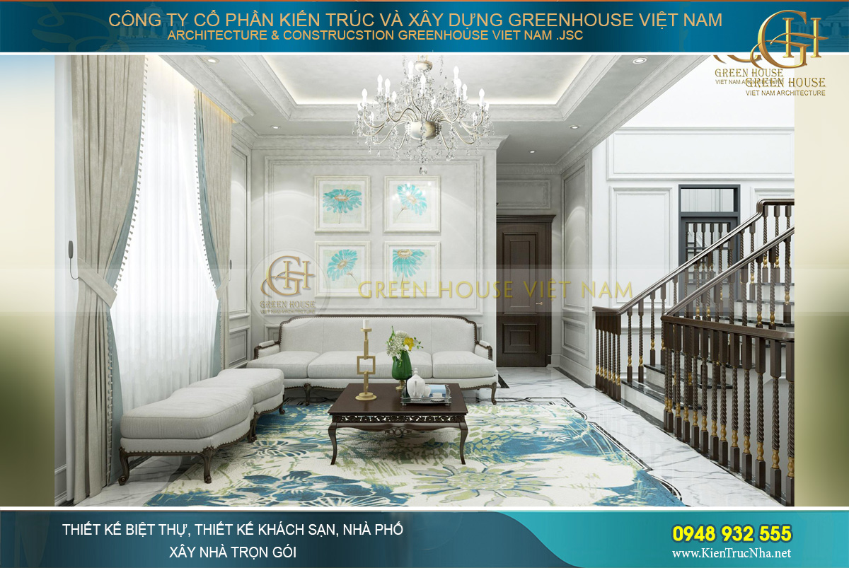 thiết kế nội thất biệt thự tân cổ điển 3 tầng quảng ninh