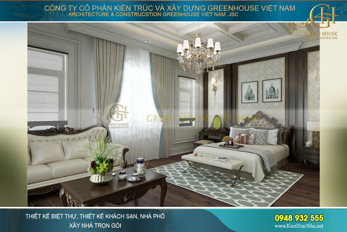 thiết kế nội thất biệt thự tân cổ điển 3 tầng quảng ninh