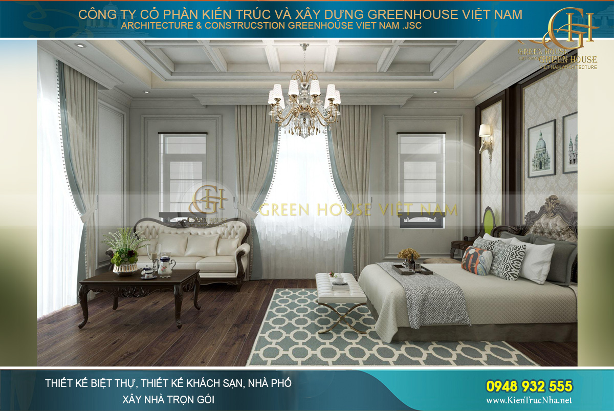 thiết kế nội thất biệt thự tân cổ điển 3 tầng quảng ninh