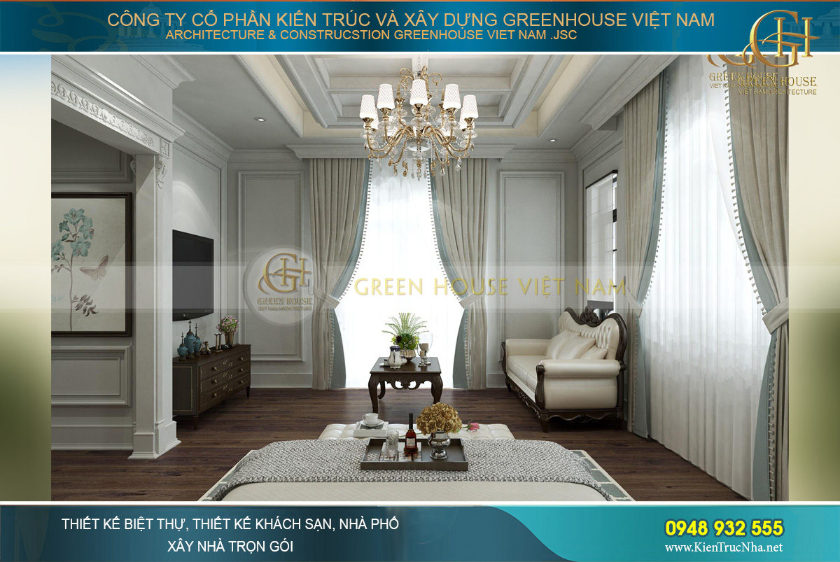 thiết kế nội thất biệt thự tân cổ điển 3 tầng quảng ninh