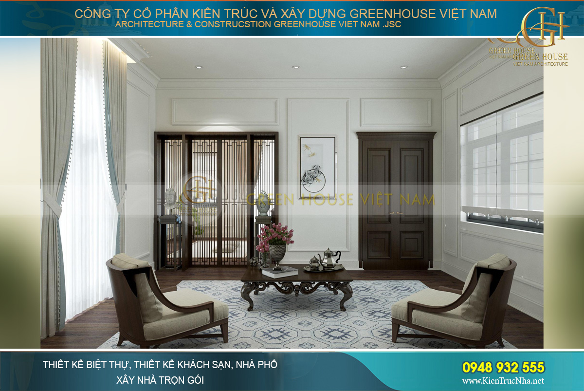 thiết kế nội thất biệt thự tân cổ điển 3 tầng quảng ninh