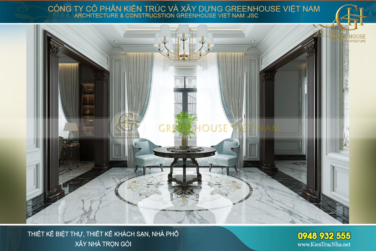 thiết kế nội thất biệt thự tân cổ điển 3 tầng quảng ninh