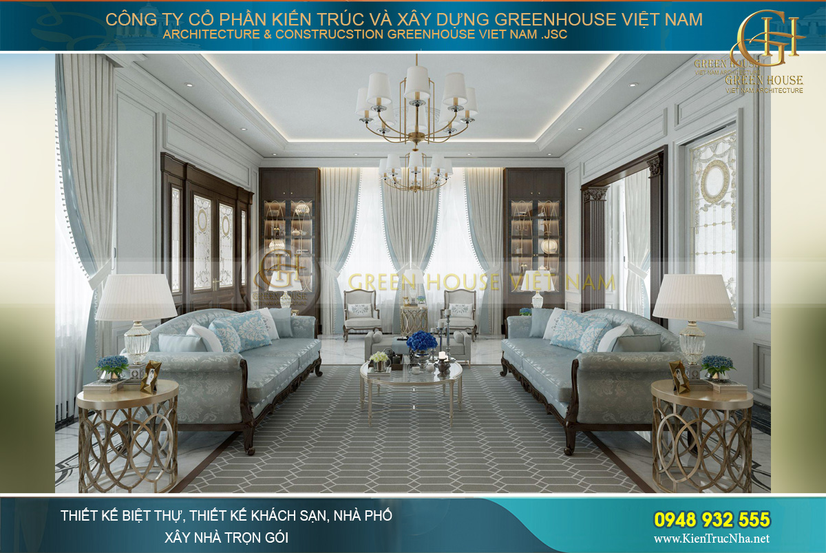 thiết kế nội thất biệt thự tân cổ điển 3 tầng quảng ninh
