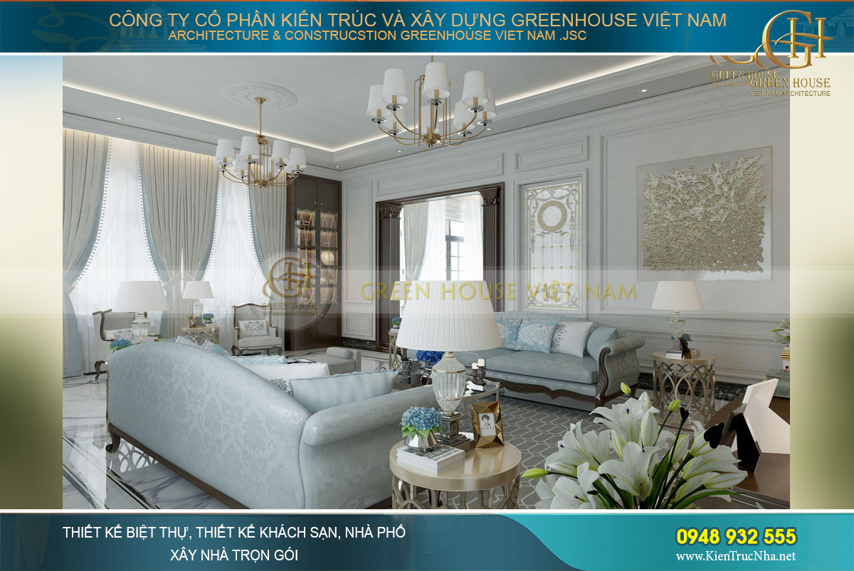 thiết kế nội thất biệt thự tân cổ điển 3 tầng quảng ninh