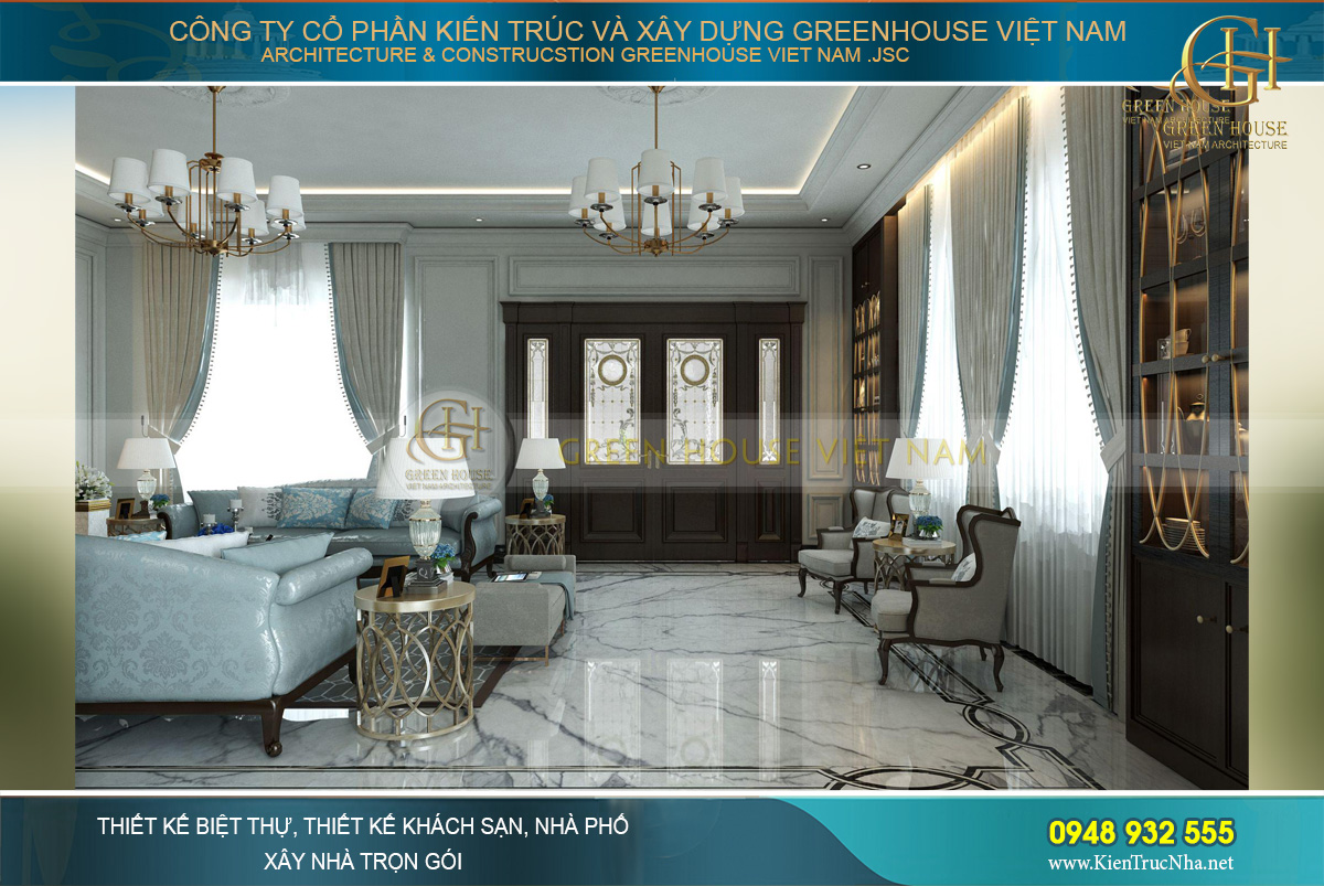 thiết kế nội thất biệt thự tân cổ điển 3 tầng quảng ninh