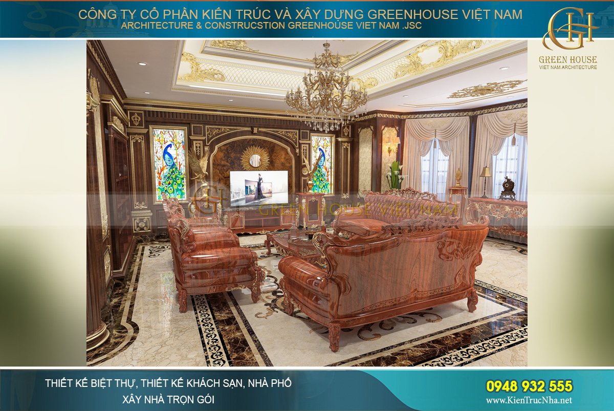 thiết kế nội thất biệt thự tân cổ điển 4 tầng bắc giang