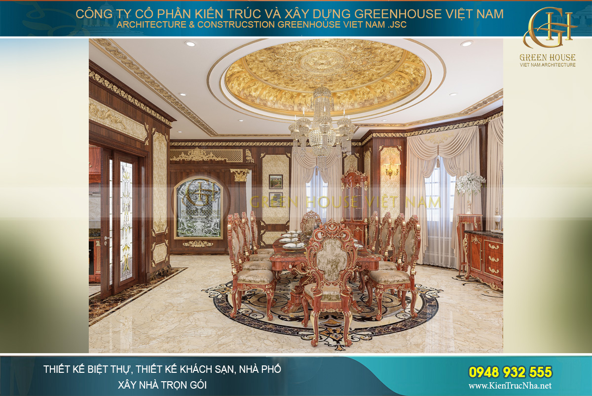 thiết kế nội thất biệt thự tân cổ điển 4 tầng bắc giang