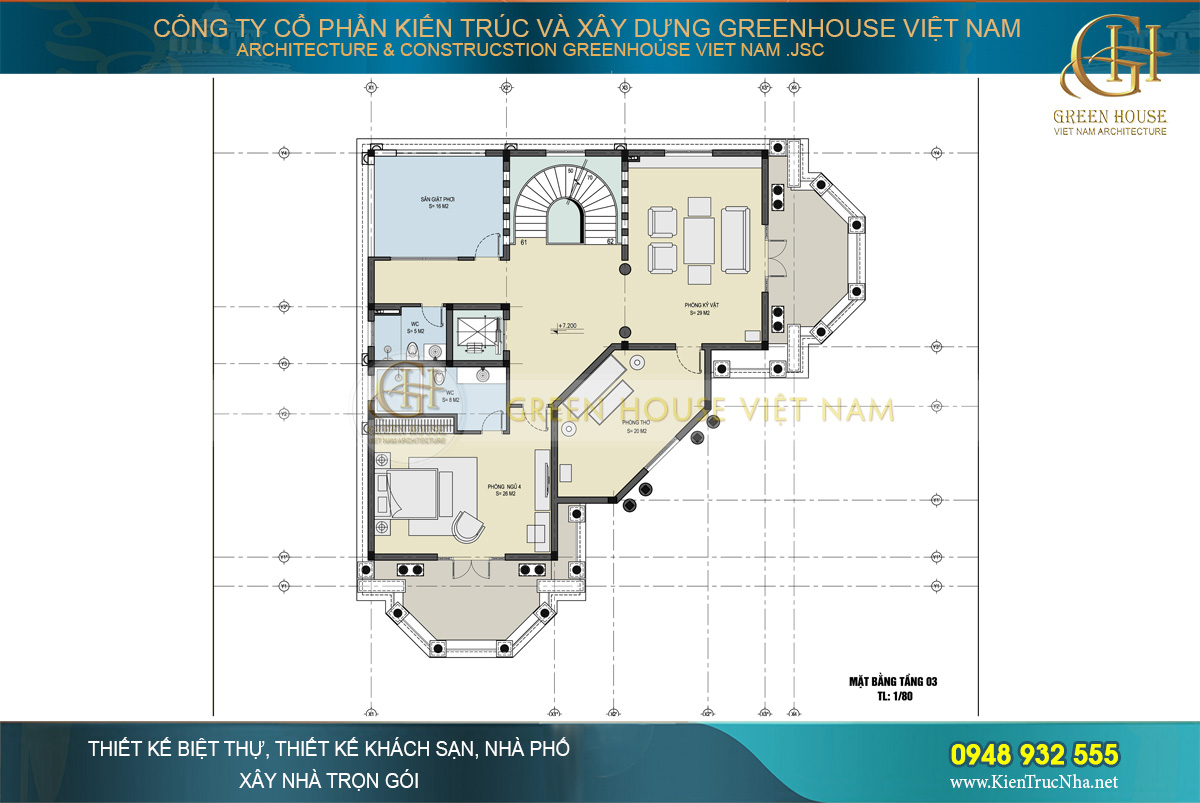 thiết kế nội thất biệt thự tân cổ điển 4 tầng bắc giang