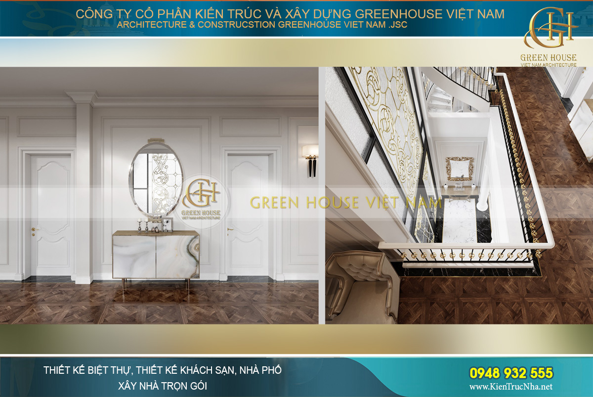 thiết kế biệt thự tân cổ điển 3 tầng tại Vinhomes Hà Nội