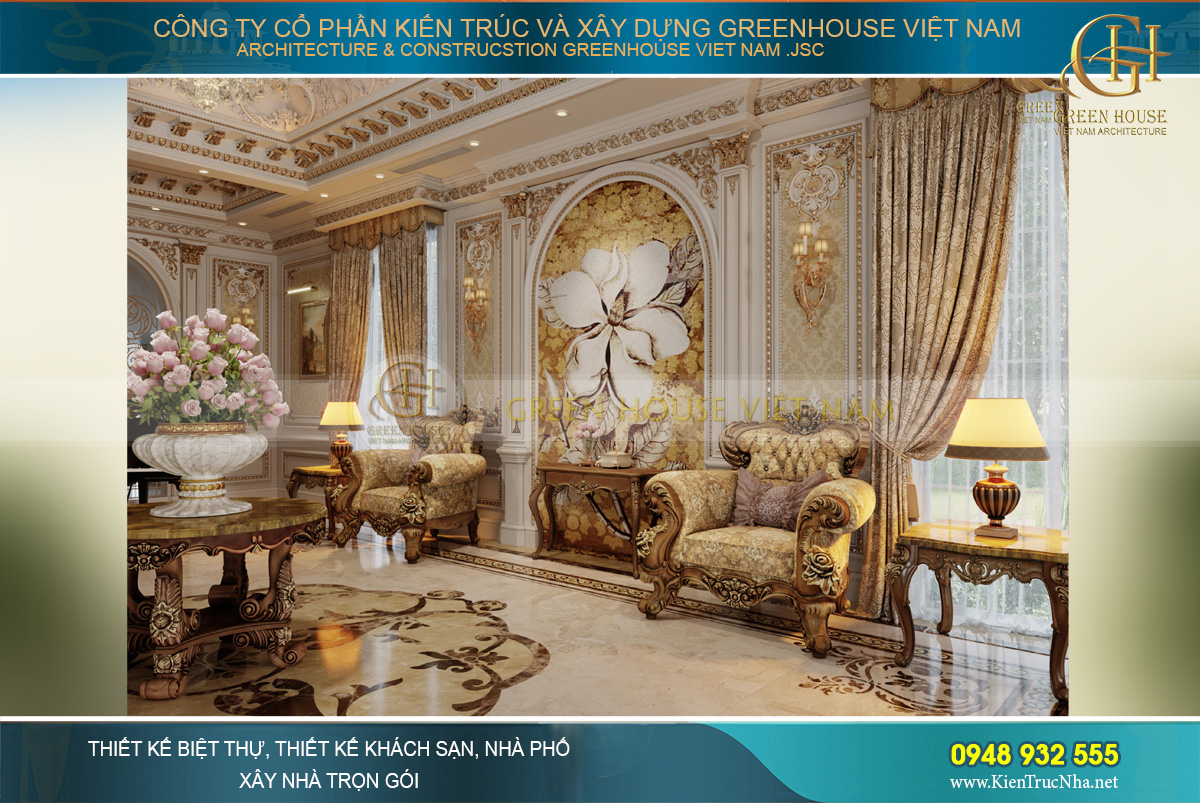 thiết kế nội thất dinh thự 2 tầng bạc liêu