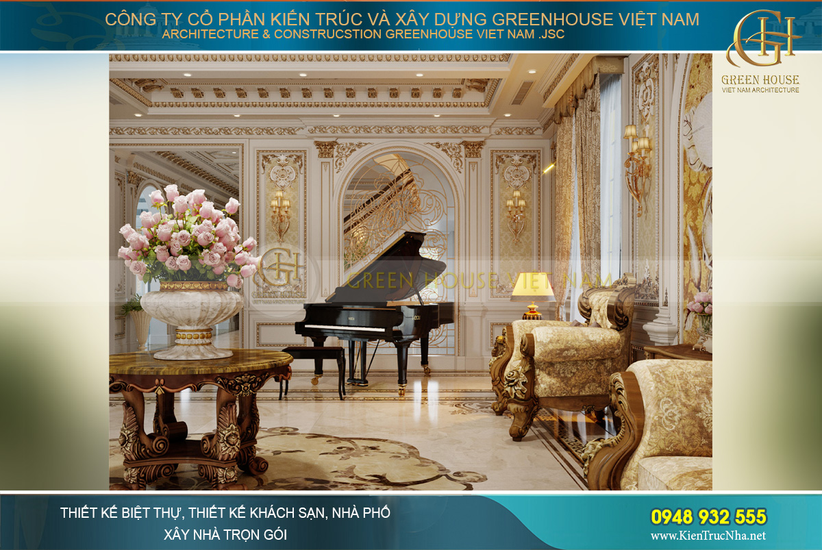 thiết kế nội thất dinh thự 2 tầng bạc liêu