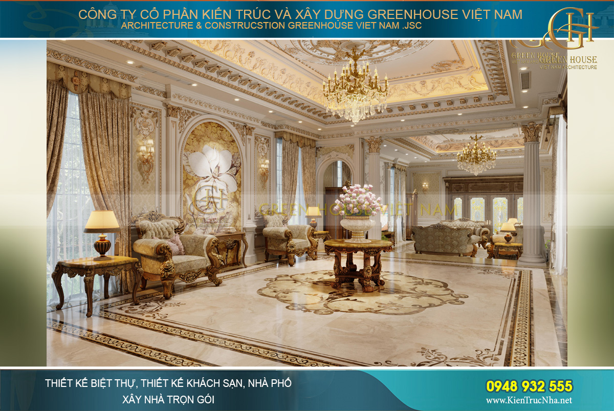 thiết kế nội thất dinh thự 2 tầng bạc liêu
