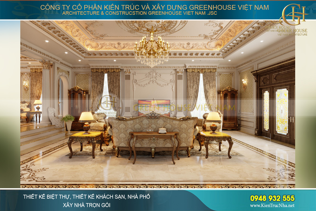 thiết kế nội thất dinh thự 2 tầng bạc liêu