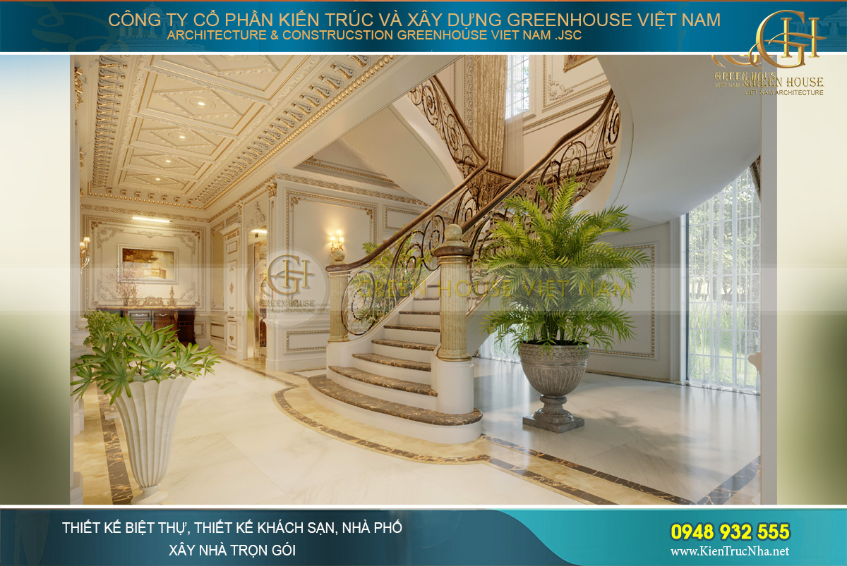thiết kế nội thất dinh thự 2 tầng bạc liêu