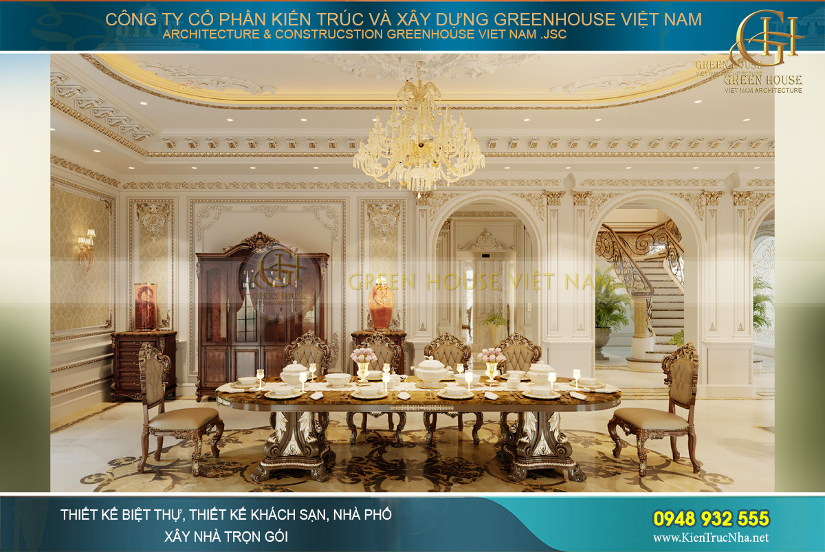 thiết kế nội thất dinh thự 2 tầng bạc liêu