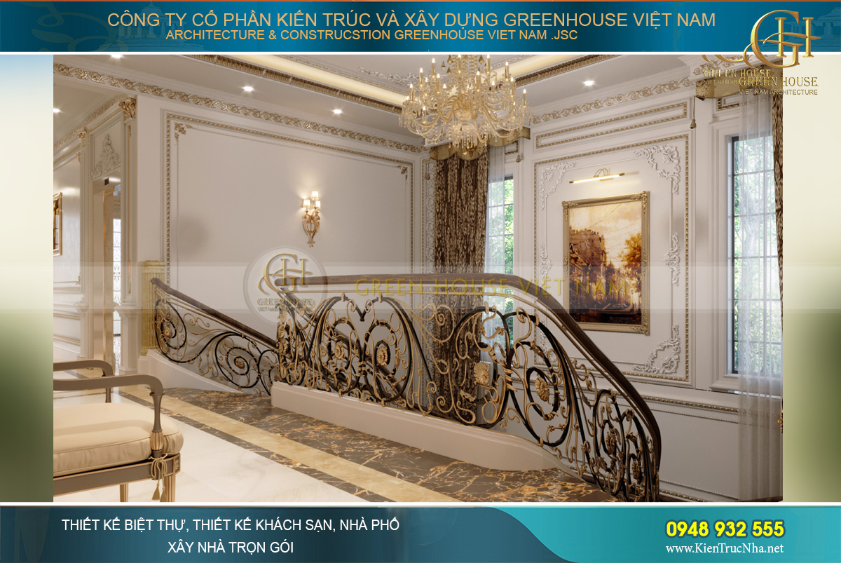 thiết kế nội thất dinh thự 2 tầng bạc liêu