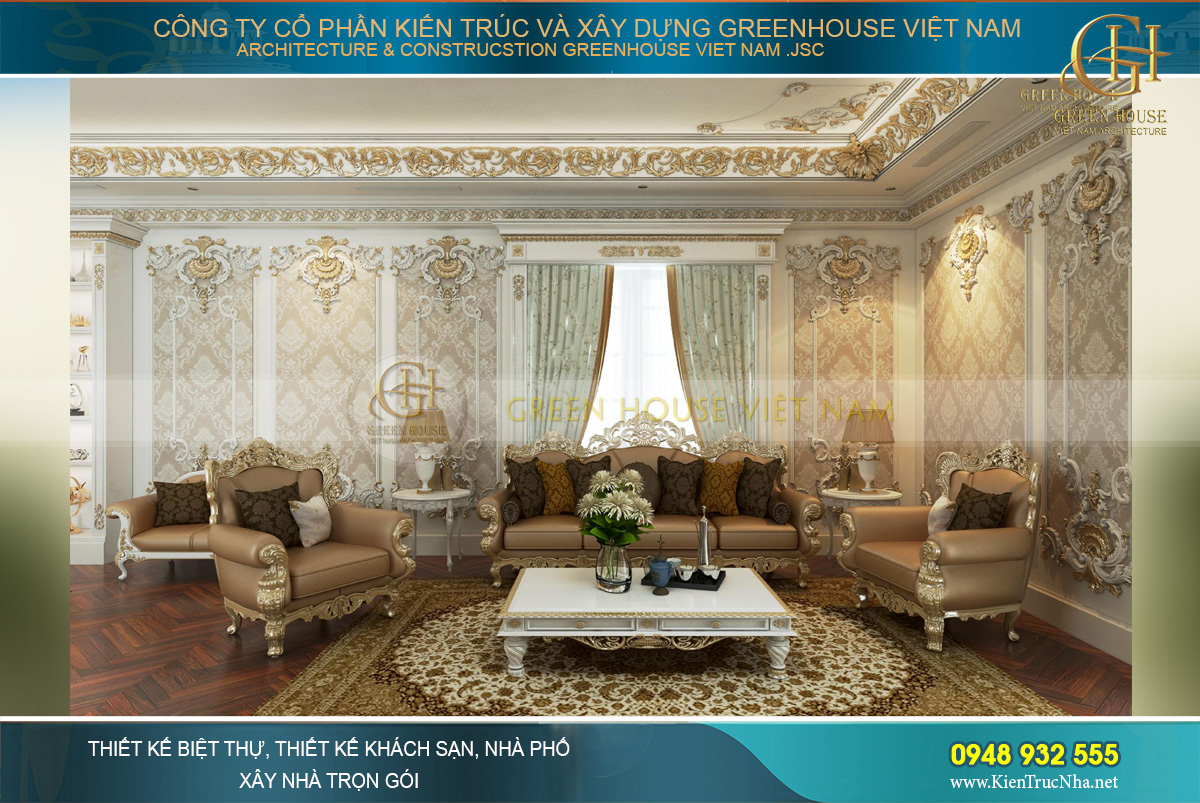 thiết kế nội thất dinh thự 2 tầng bạc liêu