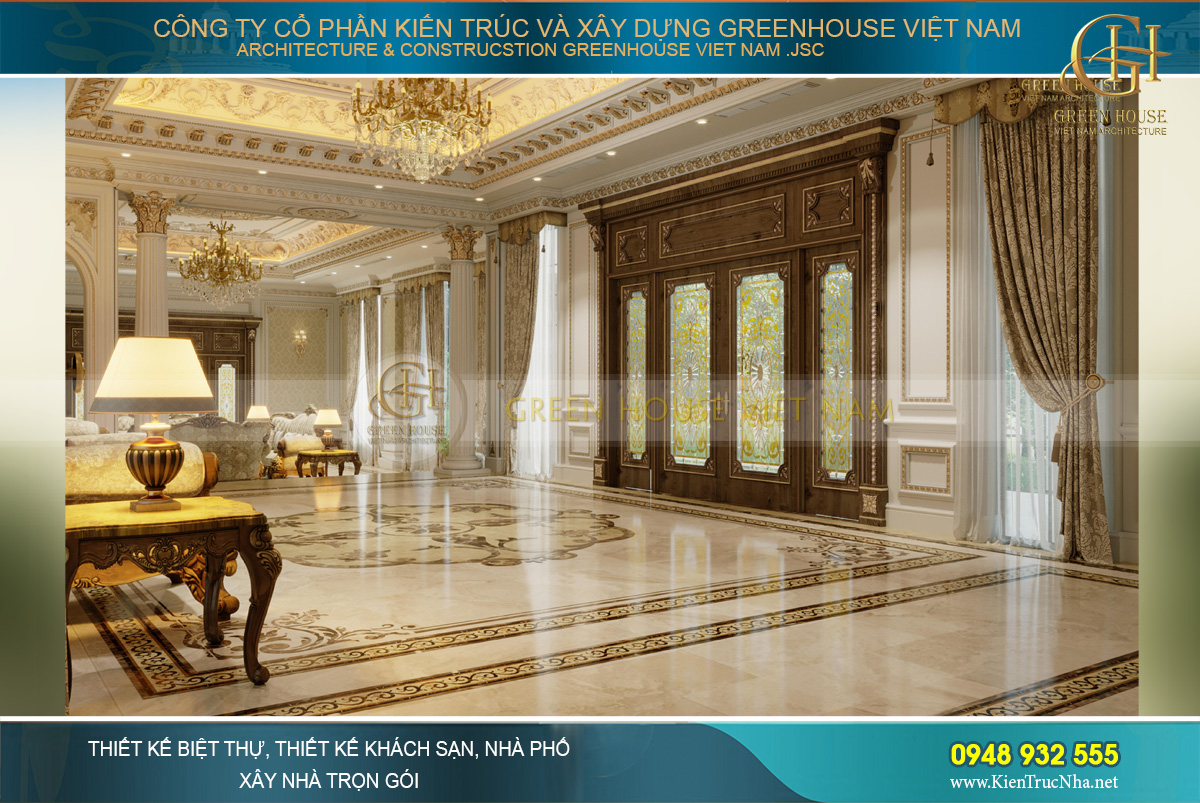thiết kế nội thất dinh thự 2 tầng bạc liêu