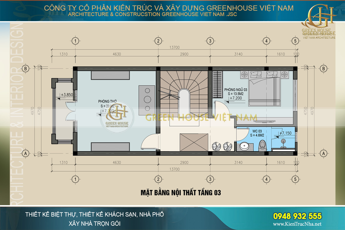 thiết kế nội thất nhà phố hiện đại 3 tầng tại hà nội