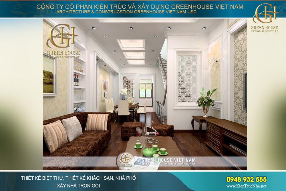 thiết kế nội thất nhà phố tân cổ điển 4 tầng tại hà nội
