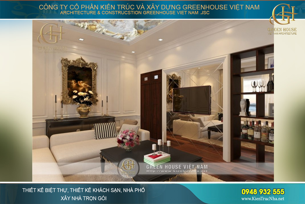 thiết kế nội thất biệt thự cổ điển 4 tầng tại Hà Nội