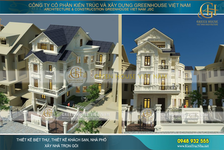 thiết kế biệt thự cổ điển 4 tầng tại hà nội