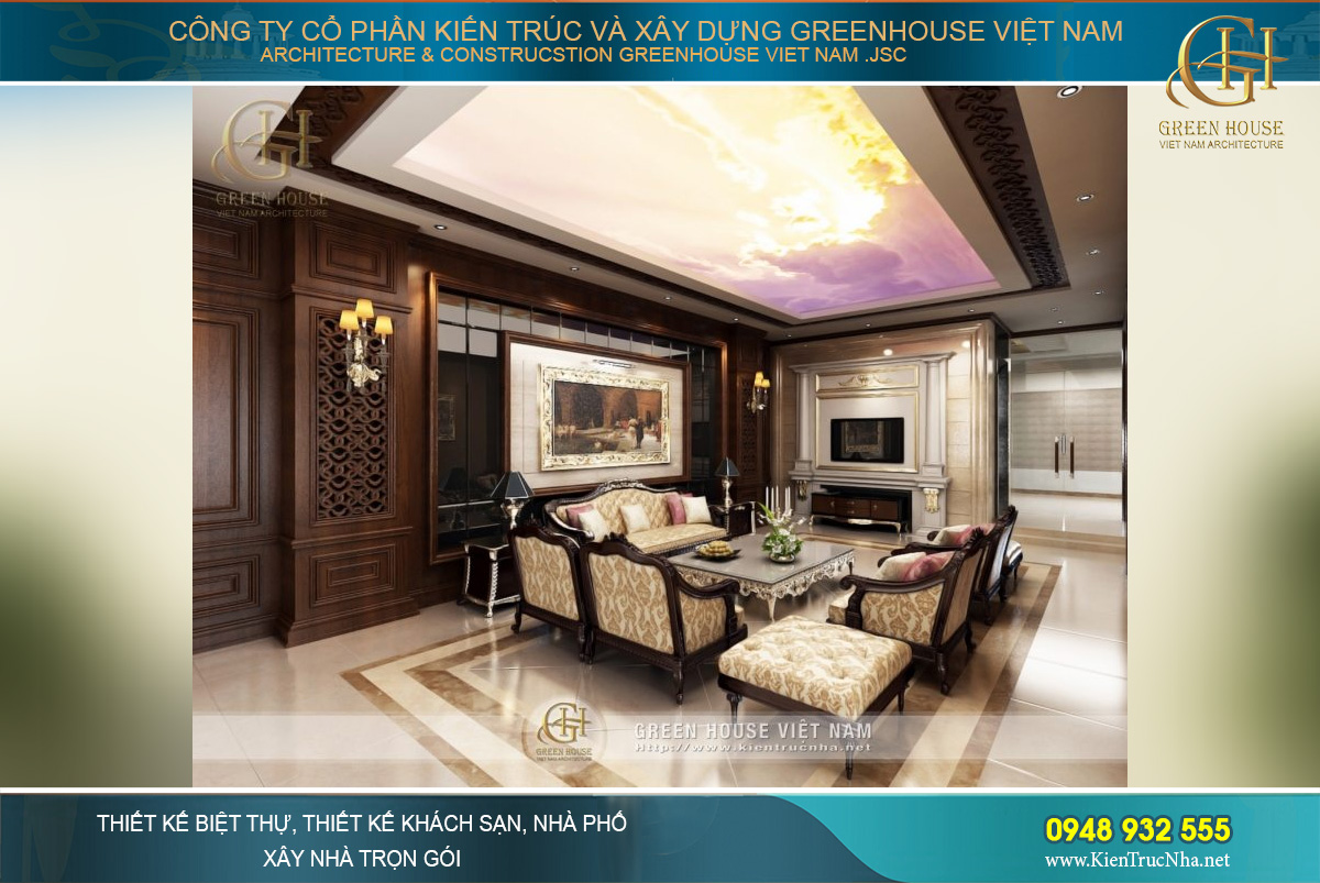 thiết kế nội thất biệt thự cổ điển 4 tầng tại Hà Nội