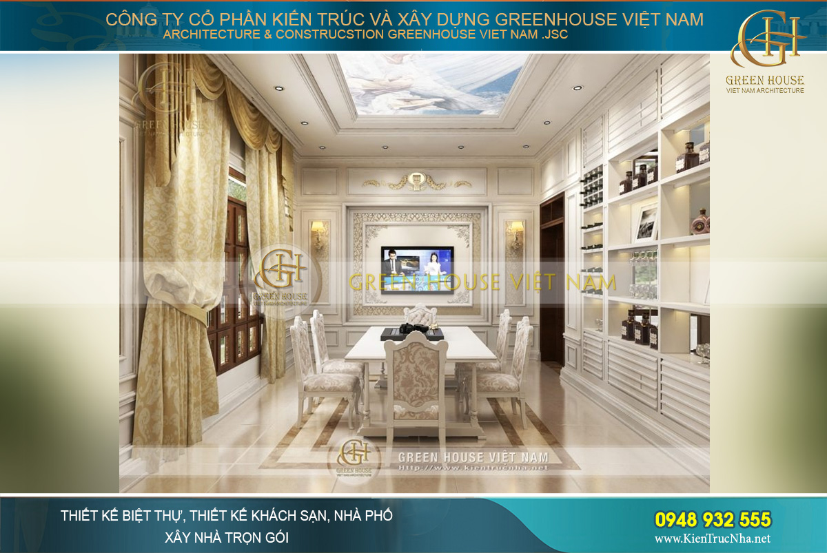 thiết kế nội thất biệt thự cổ điển 4 tầng tại Hà Nội