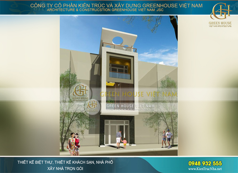 Kiến trúc khang trang và hiện đại của ngôi nhà ống 3 tầng giả 4 tầng với các chi tiết thiết kế ngoại thất độc đáo, mới lạ