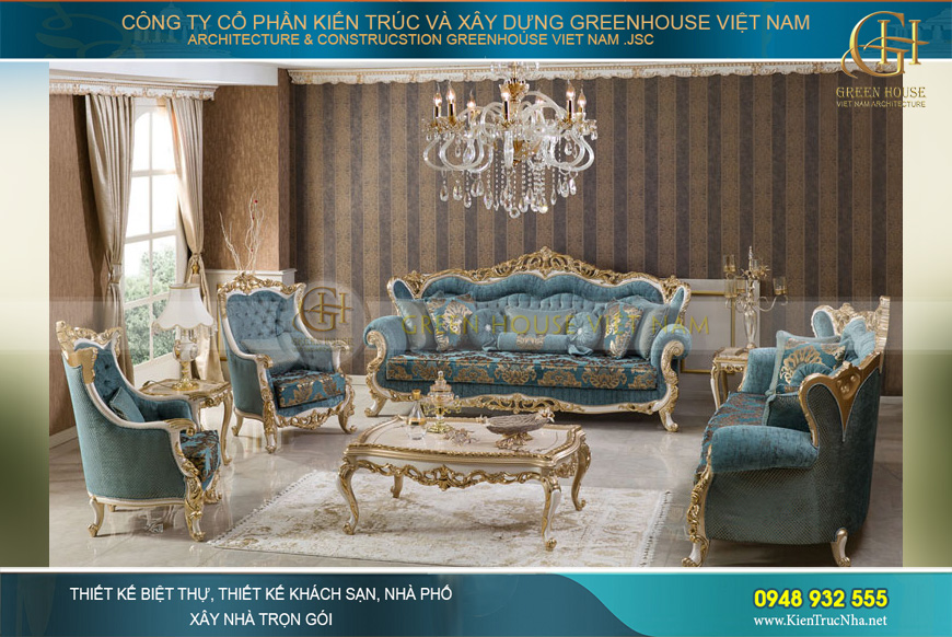 Bộ sofa bọc nhung tân cổ điển