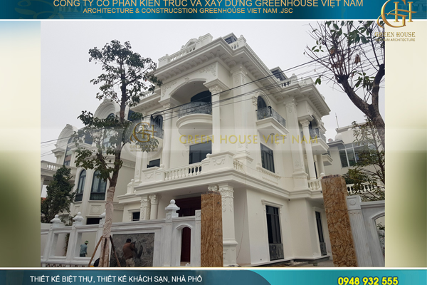 Hình ảnh thi công thực tế biệt thự tân cổ điển 3 tầng 400m2 mặt tiền 20m