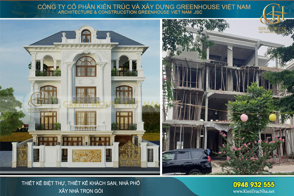Hình ảnh thực tế thi công biệt thự tân cổ điển 4 tầng đẳng cấp tại Bắc Giang