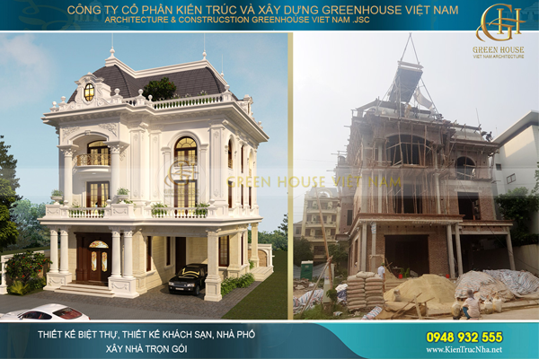 Thi công trọn gói biệt thự tân cổ điển 3 tầng tại Bắc Giang – CĐT Anh Dũng