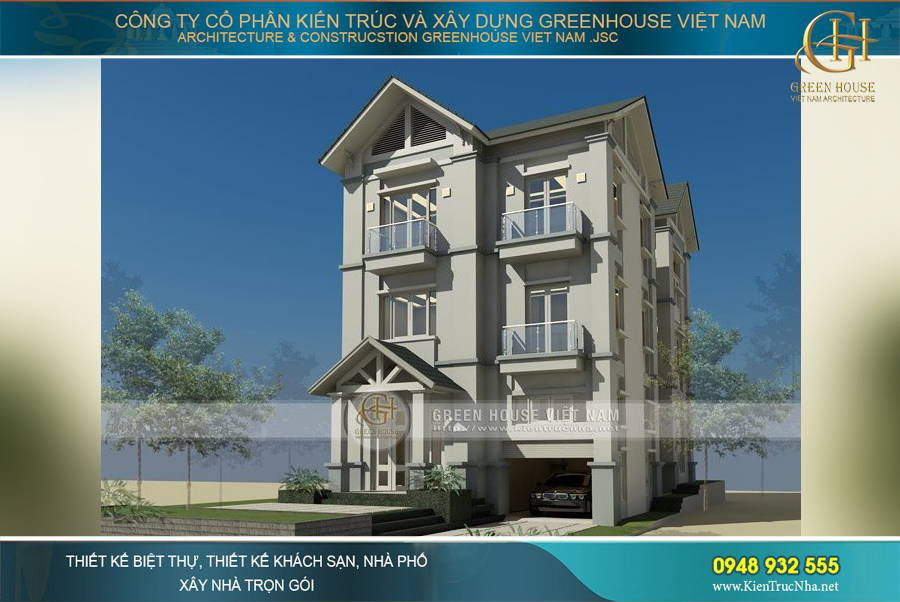 Thiết kế biệt thự 3 tầng mặt tiền 9m phong cách tân cổ điển