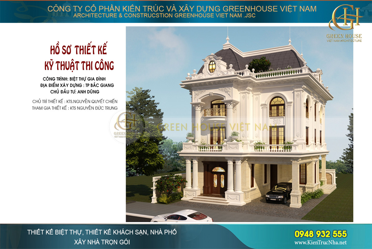 Thiết kế biệt thự tân cổ điển 3 tầng đẹp quyền lực tại Bắc Giang