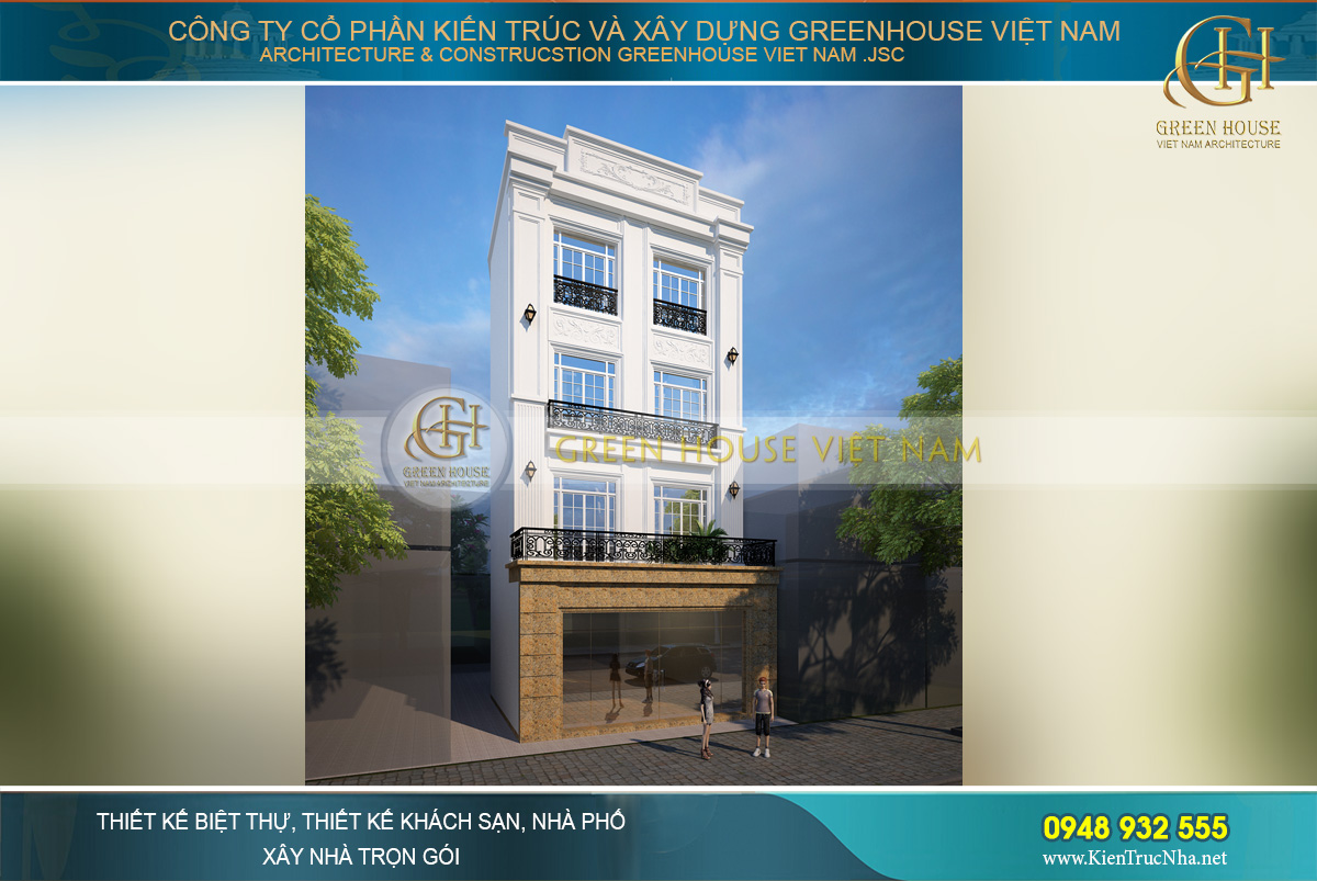 Thiết kế biệt thự phố tân cổ điển 4 tầng kết hợp kinh doanh tại Bắc Giang