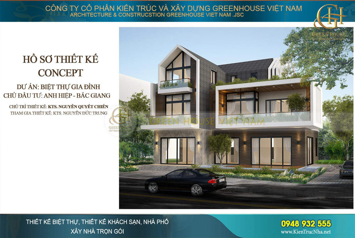 Thiết kế biệt thự sân vườn 3 tầng phong cách châu Âu tại Bắc Giang