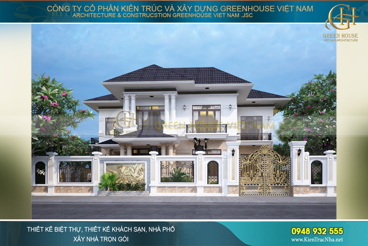 Thiết kế biệt thự tân cổ điển 2 tầng tại Bắc Giang: Đơn giản và sang trọng