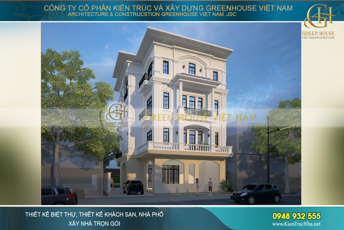 Thiết kế biệt thự phố tân cổ điển 4 tầng đẹp đẳng cấp tại Bắc Giang