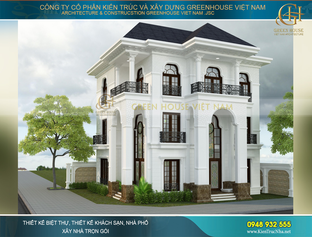 Thiết kế biệt thự Vinhomes Riverside 3 tầng, 2 mặt tiền phong cách tân cổ điển