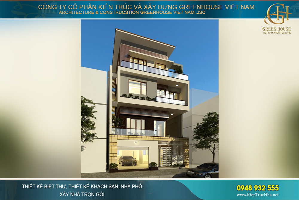 Mẫu nhà ống 4 tầng mặt tiền rộng 10m phong cách hiện đại tại Hà Nội