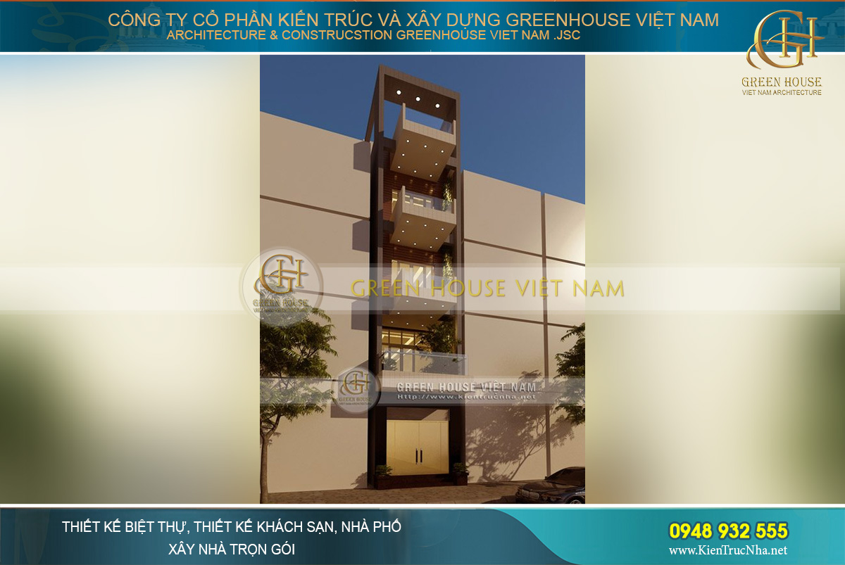 Thiết kế nhà ống 5 tầng mặt tiền 4m đẹp tại Hưng Yên