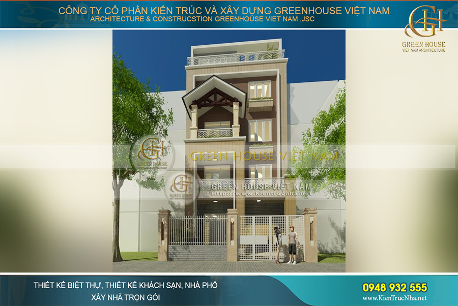 Thiết kế nhà phố 5 tầng mặt tiền rộng 8m đẹp tại Hà Nội