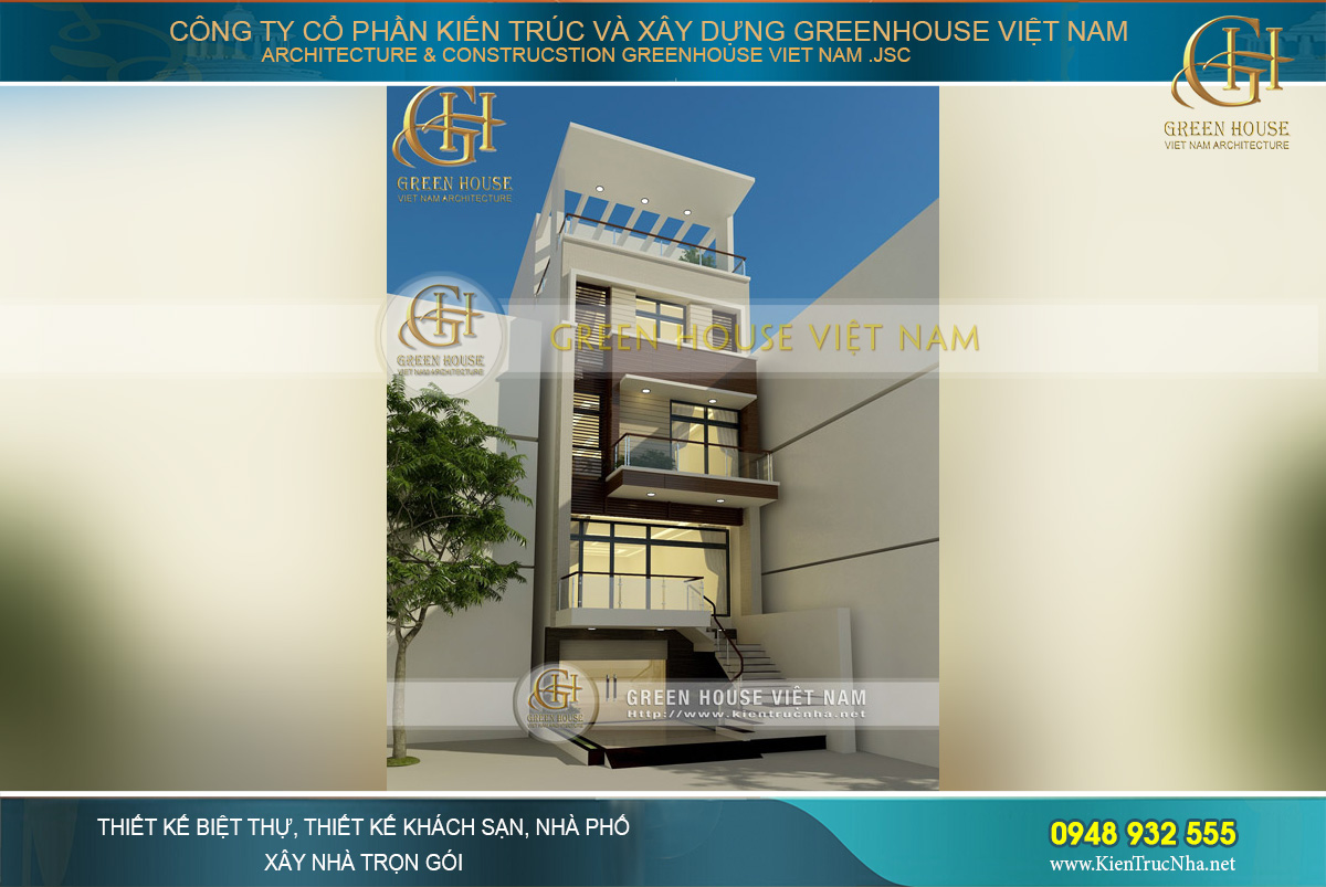 Thiết kế nhà phố 5 tầng mặt tiền 5m hiện đại tại Thái Nguyên