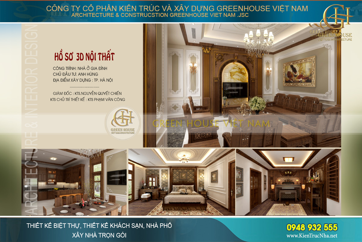 Thiết kế nội thất nhà phố 3 tầng phong cách tân cổ điển đẹp hoàn mỹ tại Hà Nội – CĐT Anh Hùng